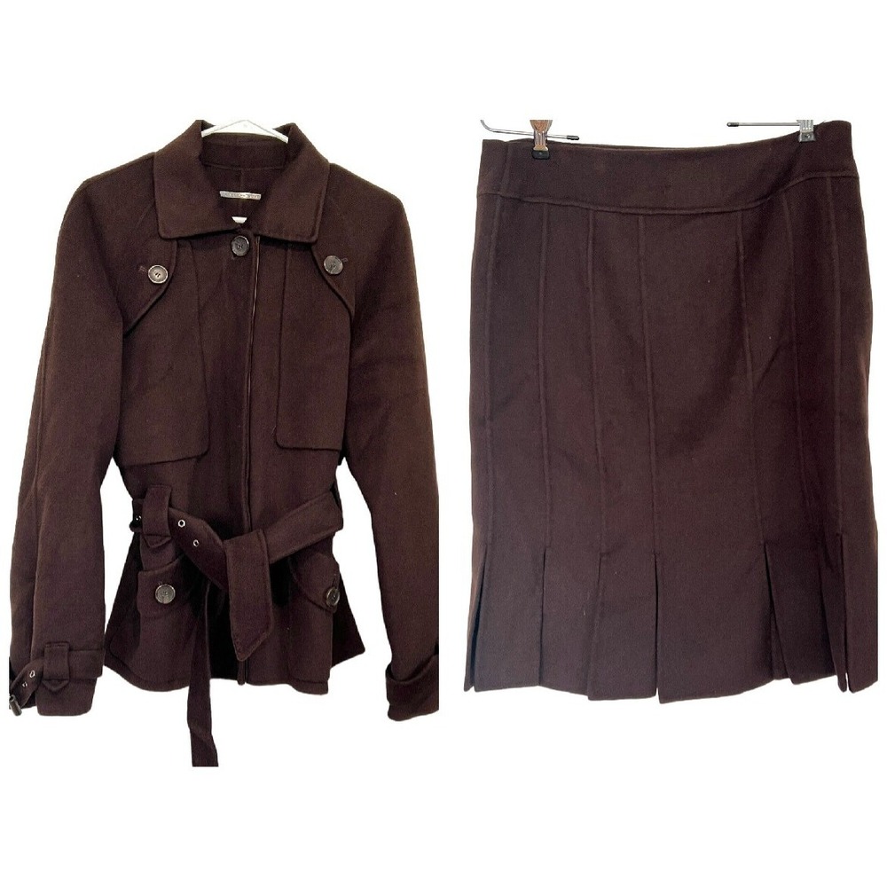 BARBARA BUI 90'S BROWN WOOL ANGORA  JACKET SKIRT SUIT 42 46 L Corporate Grunge